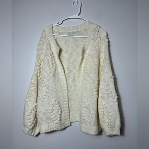 Lucky Brand Open Front Cardigan Sz Large White Balloon Sleeve Boho Wool Blend